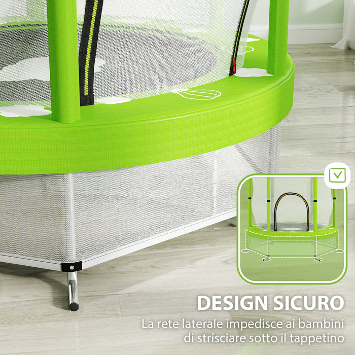 Tappeto Elastico per Bambini 3-6 Anni Ø140x190 cm con Rete di Sicurezza Verde