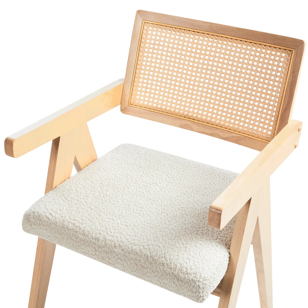 Set di 2 sedie da pranzo marrone chiaro e beige chiaro con struttura in legno di caucciù e sedile in bouclè Cucina da pranzo retrò