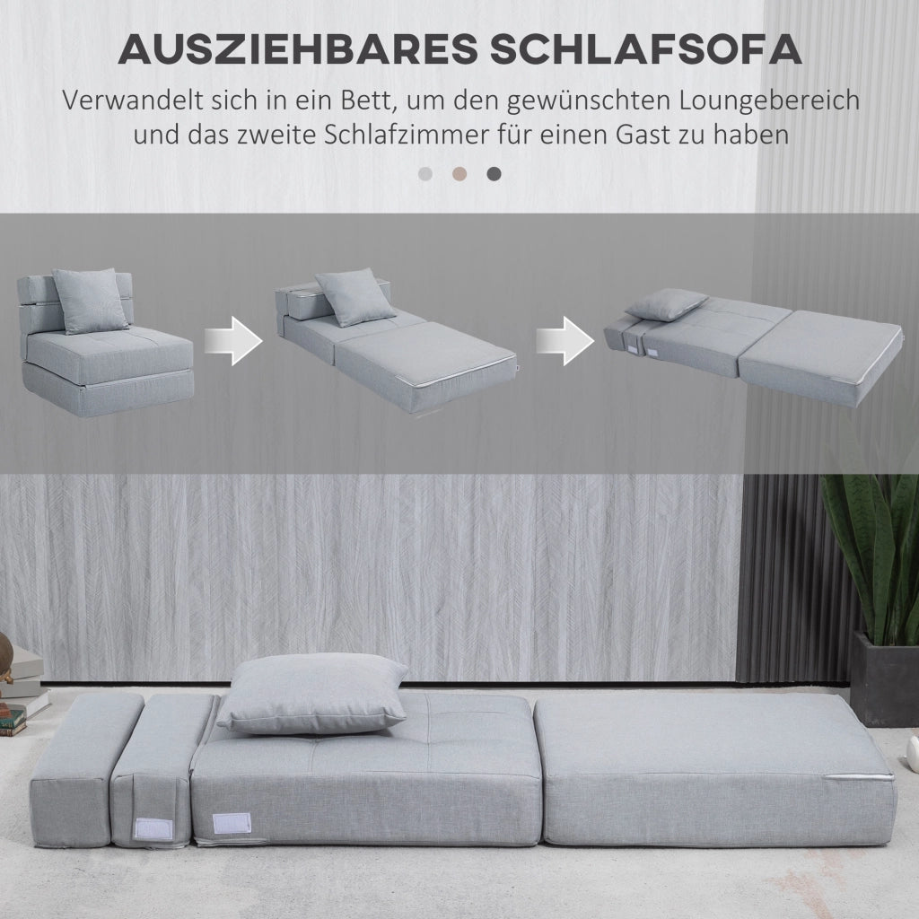 Poltrona letto pieghevole 2 in 1 con funzione letto e cuscino in schiuma grigio chiaro per salotto e camera