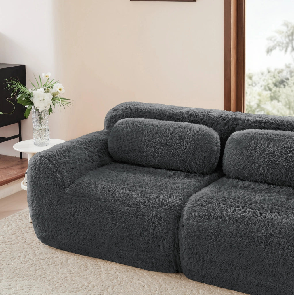 Divano modulare 3 posti in tessuto plush grigio; 291x104x73 cm; senza montaggio con base antiscivolo