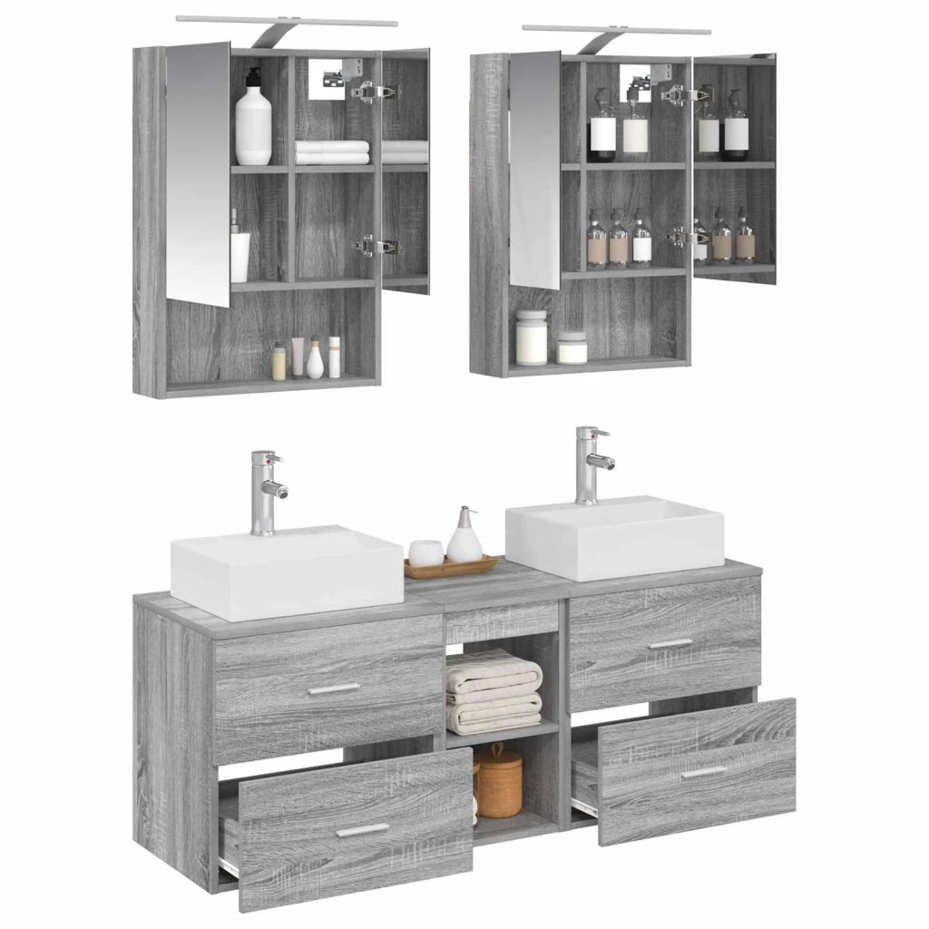 Set di mobili per il bagno 5 pcs Sonoma grigio 3406804