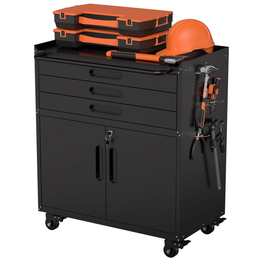 ARMADIO PORTAUTENSILI MOBILE 87,3x75x42 cm METALLO NERO 3 CASSETTI