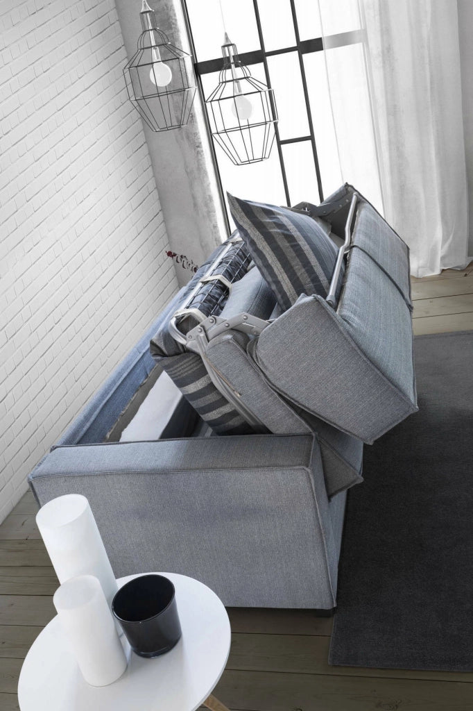 Divano Letto Asteroide, Divano a 3 posti, Made in Italy, SofÒ  Soggiorno con apertura girevole, in tessuto imbottito, con Braccioli standard, cm 220x95h90, Grigio