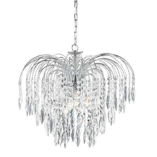 Lampadario Classico Waterfall Acciaio Cromo Cristallo 5 Luci E14
