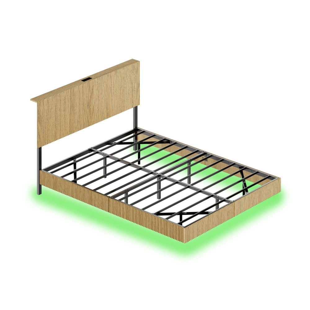 Letto con LED e testiera ¨C Minimal ¨C Metallo 140x200 cm, colore beige
