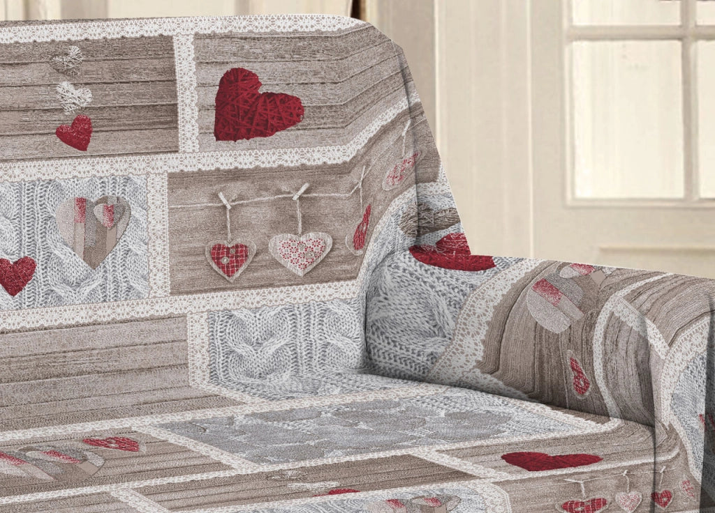 Telo Arredo Multiuso Linea Pensieri Delicati In 100% Cotone Disegno Shabby Love - Matrimoniale - Rosso