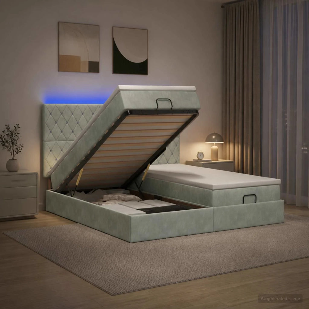 Letto Ottomano con Materasso e LED Grigio Chiaro 180 x 200 cm 3458478