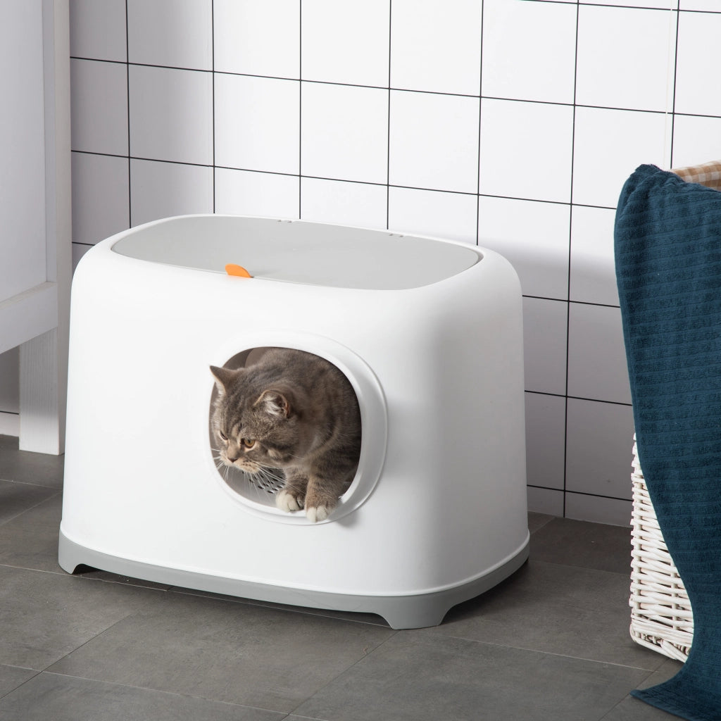 Casetta igienica per gatti chiusa con coperchio e paletta ¨C zephmum ¨C bianco plastica 55x40x39 cm