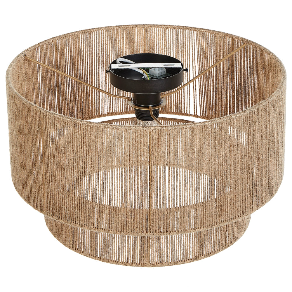 Lampada da soffitto Paralume di iuta naturale Base di ferro nero Lampo boho a sospensione Luce del soggiorno Camera da letto Corridoio