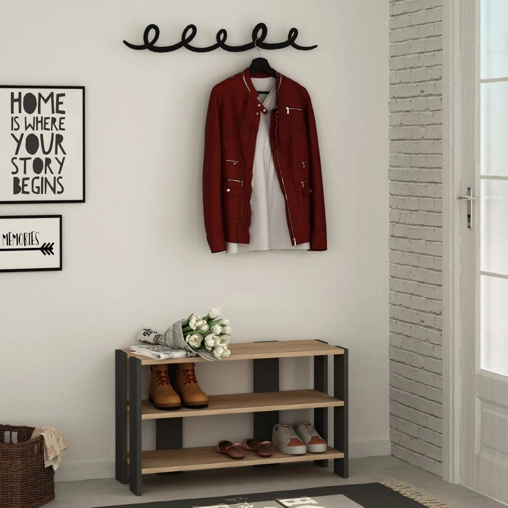 Ingresso scarpiera rovere antracite Tono con appendiabiti nero