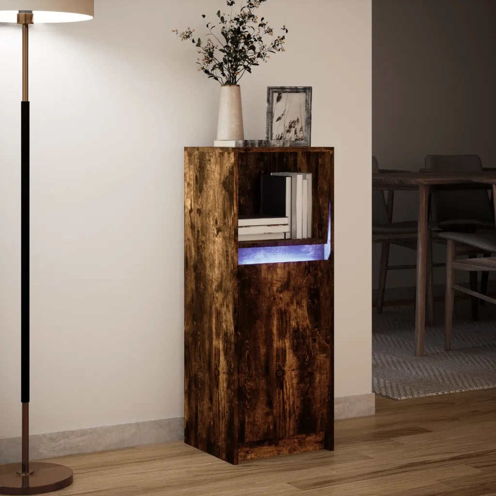 Credenza con LED Rovere Fumo 38x34x100 cm in Legno Multistrato