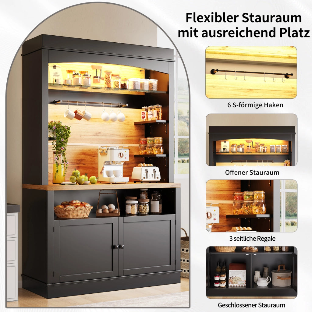 ARMADIO DA CUCINA ALTO 107x43x184 cm Nero LED Set 2 unità