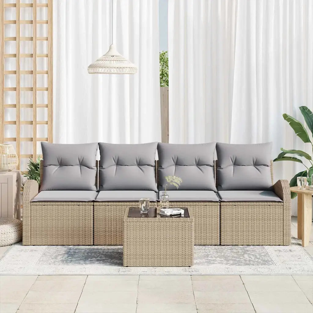 Set Divano da Giardino 5 pcs Beige e grigio polyrattan 3354579