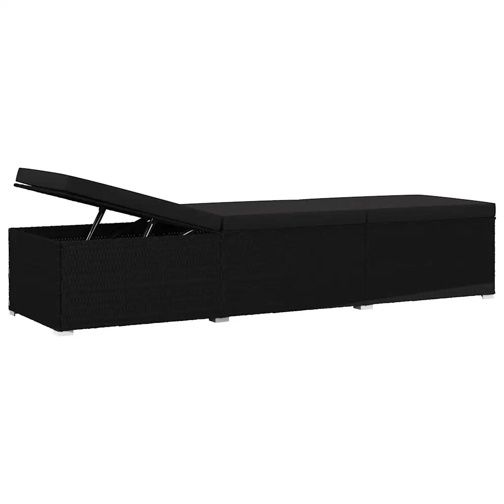 Lettini da giardino con cuscino 3 pcs Nero Poly Rattan 46223