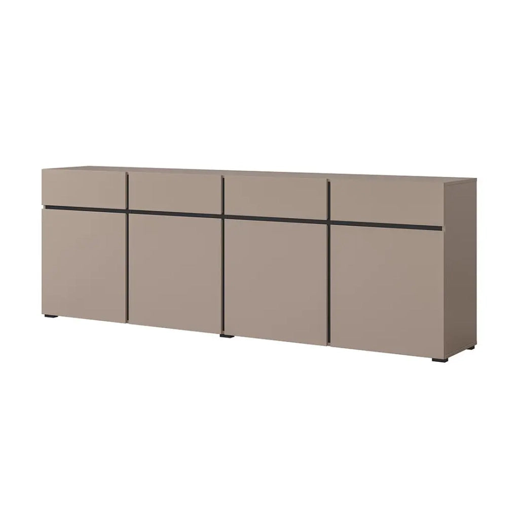 Buffet XL colori beige e nero 225cm collezione HAVANA. Credenza di design con 4 porte e 4 cassetti.