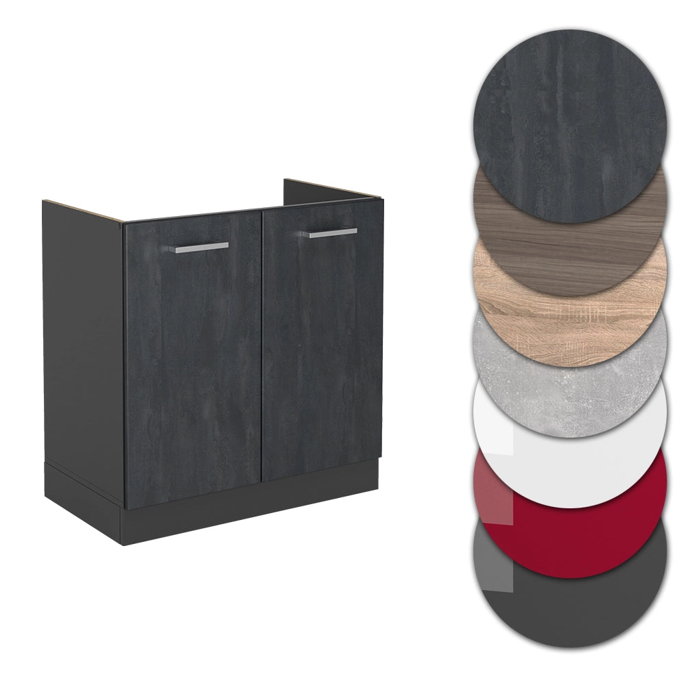 Mobile lavello cucina R-Line Calce nera/Antracite 80 cm senza piano di lavoro Vicco