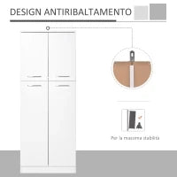 Armadio Multiuso a 4 Ante con Mensole Regolabili in MDF, 59x31x155cm, Bianco