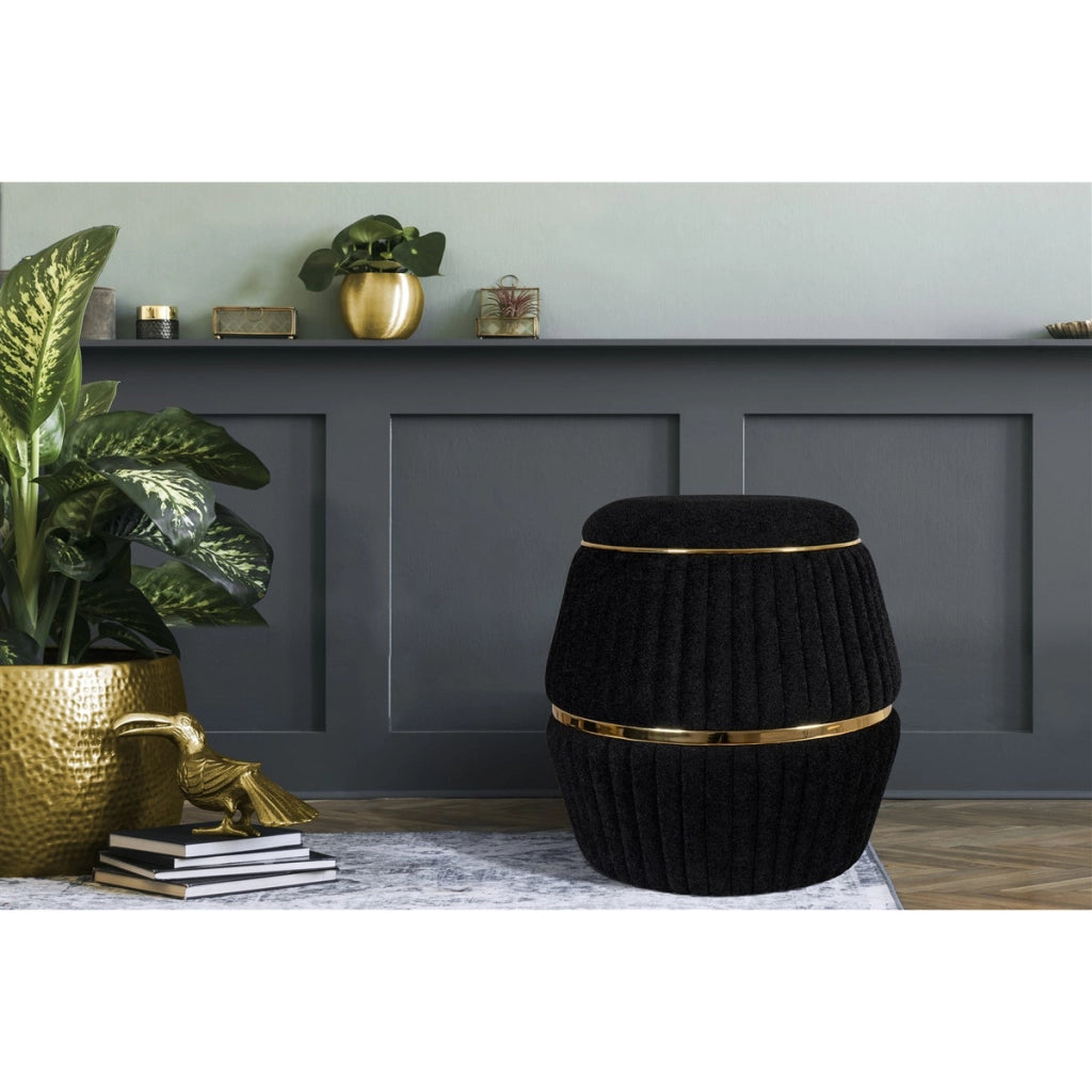 Pouf Doric 210 nero e oro con lavorazione a coste