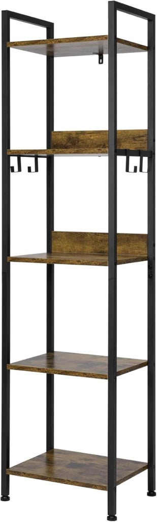 Libreria a 6 Ripiani, Scaffale con 4 Ganci Industriale, Scaffale a Scala in MDF e Metallo per Soggiorno, Cucina, Studio, Ufficio,Bianco,40x30x187cm RGB931hov