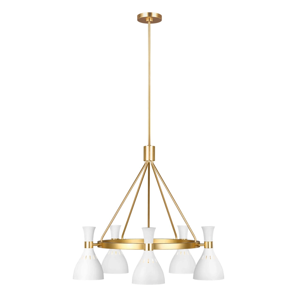 Lampadario Contemporaneo Joan Acciaio Bianco Opaco Ottone Brunito 5 Luci E27
