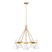 Lampadario Contemporaneo Joan Acciaio Bianco Opaco Ottone Brunito 5 Luci E27