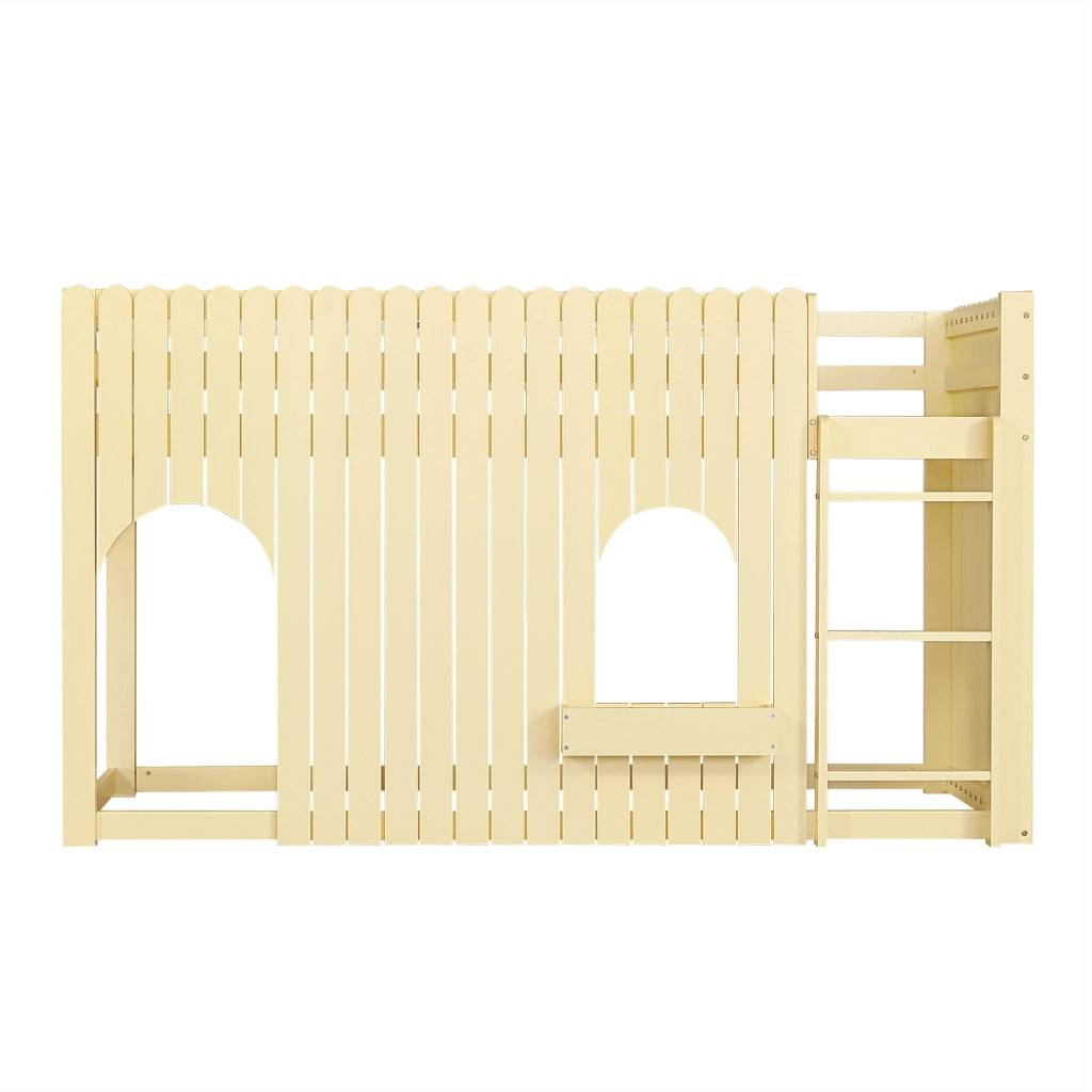 DESMIU Letto a soppalco 90 × 200 cm 1 posto con LED, scala dritta, senza materasso, in legno massello e MDF, naturale