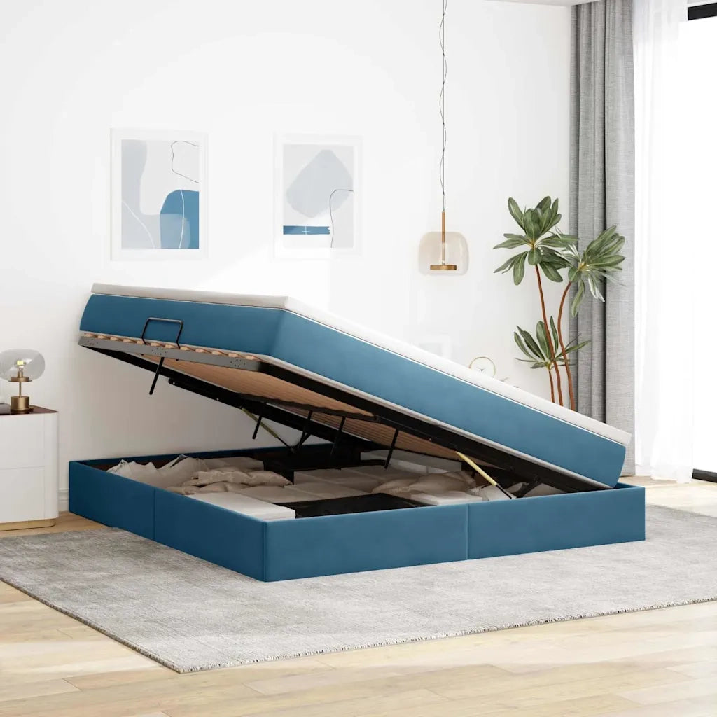 Letto con contenitore e materasso Blu Scuro 160 x 200 cm