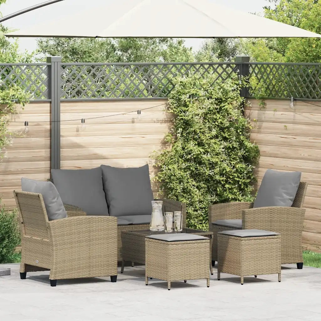 Set Divano da Giardino 6 pz con Cuscini Beige in Polyrattan