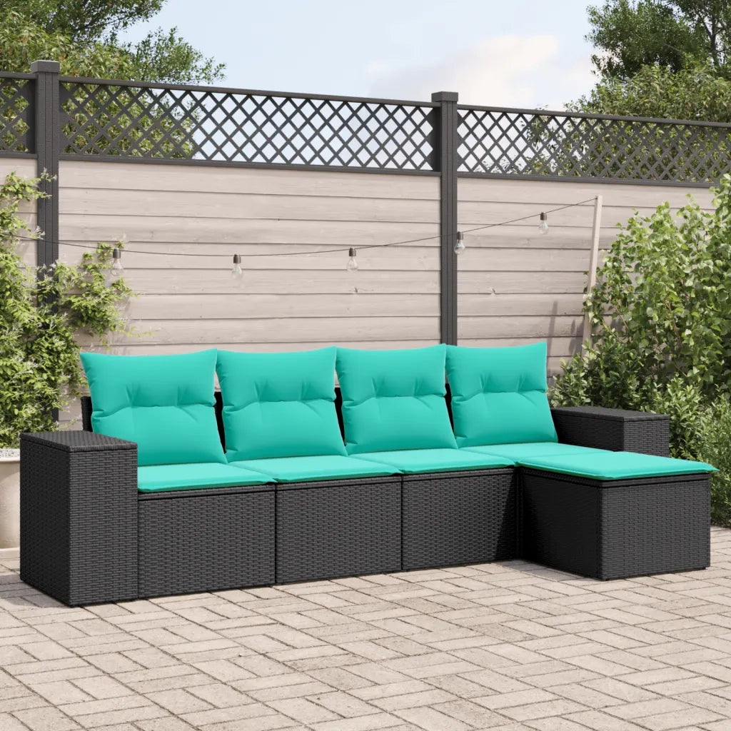 Salotto da Giardino-Set Divani da Giardino 5 pz con Cuscini Nero in Polyrattan 509677