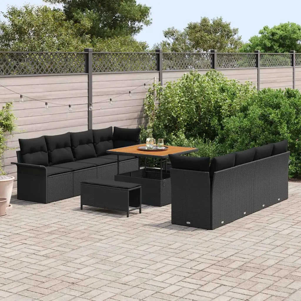 Set Divano da Giardino con cuscino 11 pcs Nero polyrattan