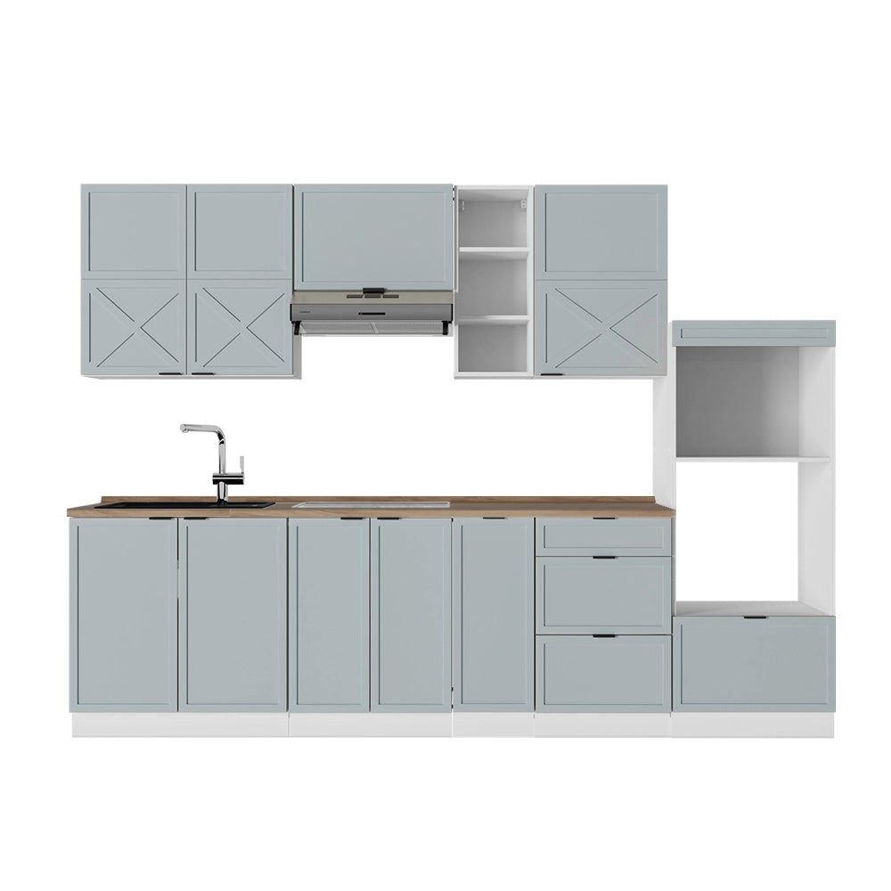Cucina componibile Fame-Line Blu-grigio chiaro/Bianco 280 cm, PL Rovere Vicco