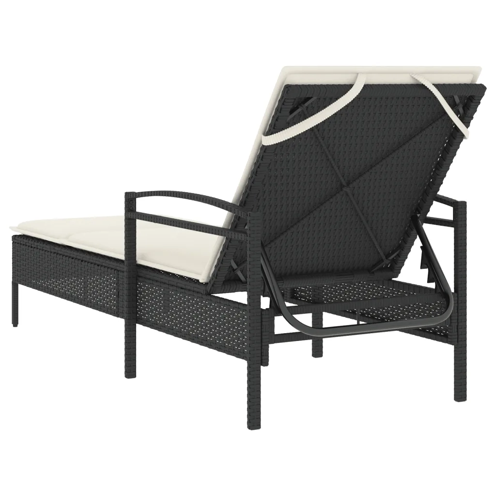 Lettino Prendisole | Sdraio da giardino | Lettino da sole con Cuscino Nero 63x200x81 cm in Polyrattan