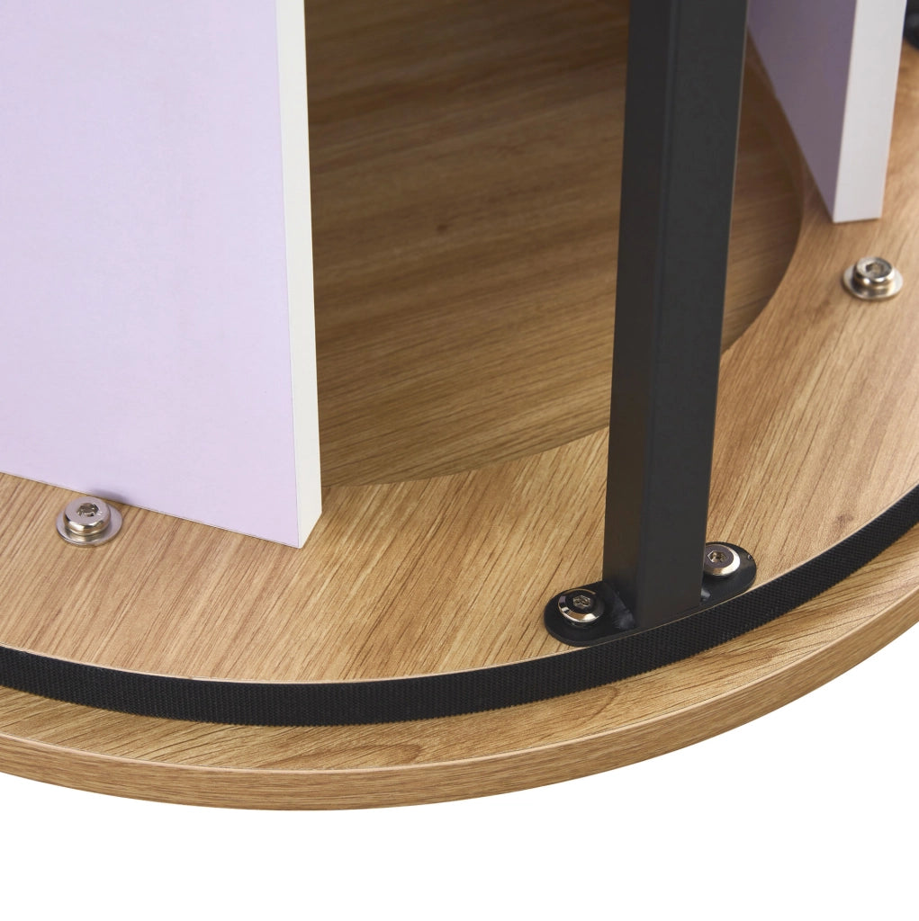 Tavolo da pranzo rotondo 100 cm con vano contenitore; MDF e metallo; effetto legno naturale