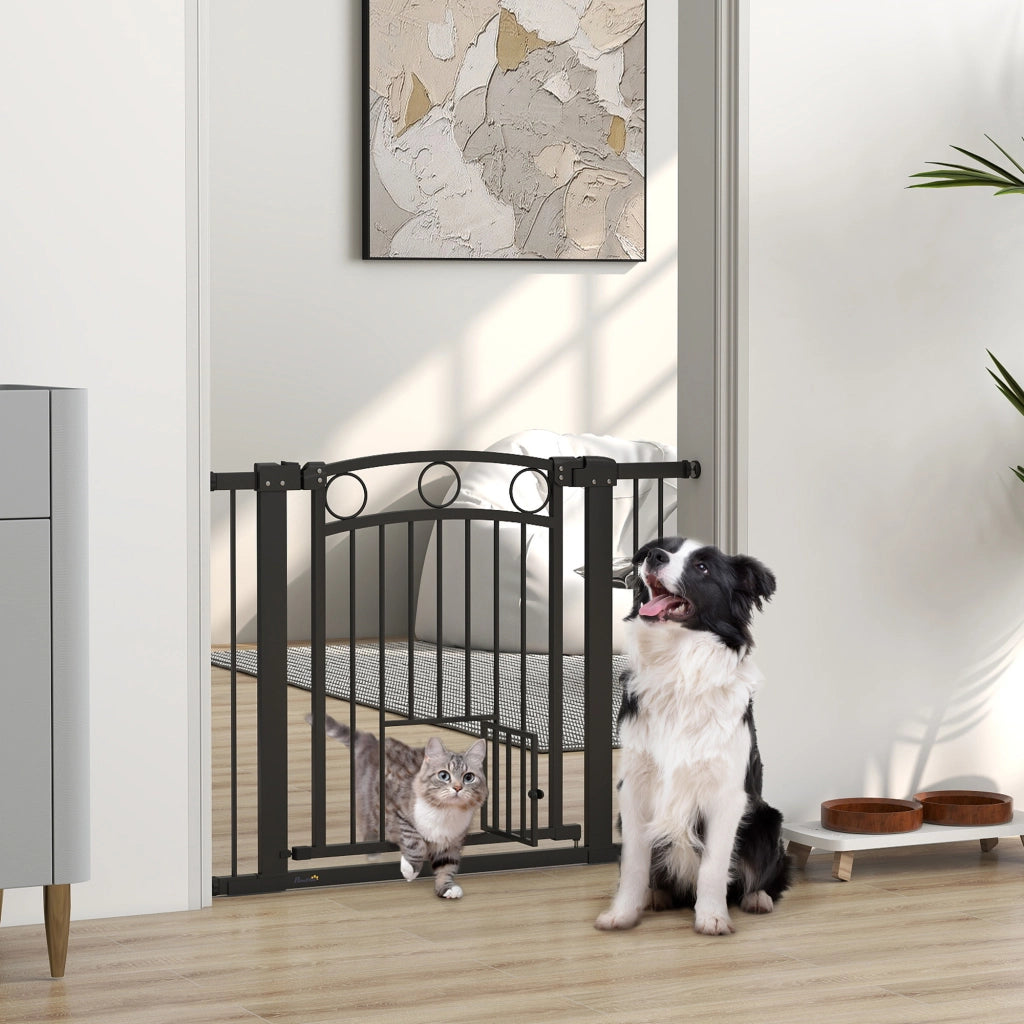 Cancelletto per Animali ¨C Xylo ¨C 77 cm, regolabile 76-104 cm, con gattaiola, nero