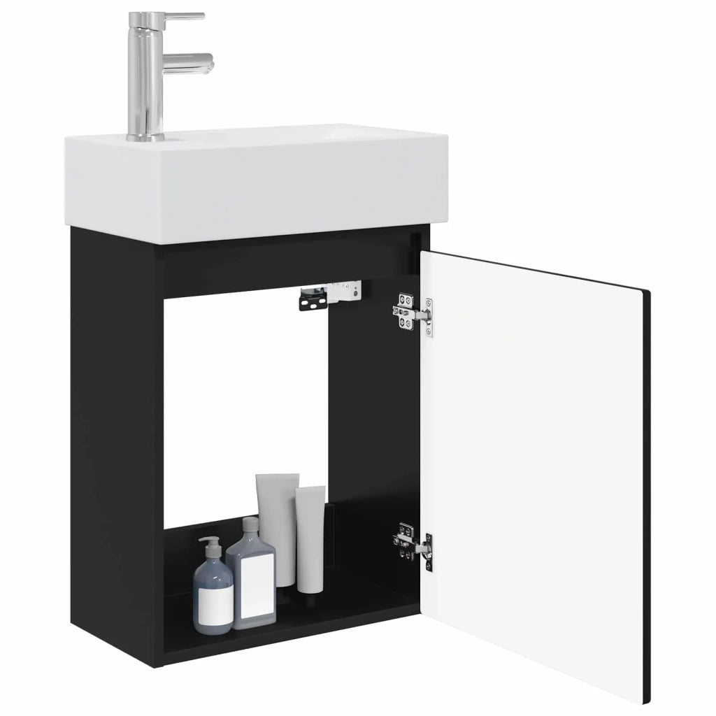 Mobile bagno con rubinetto Nero 45,5 x 22,5 x 84 cm 889462