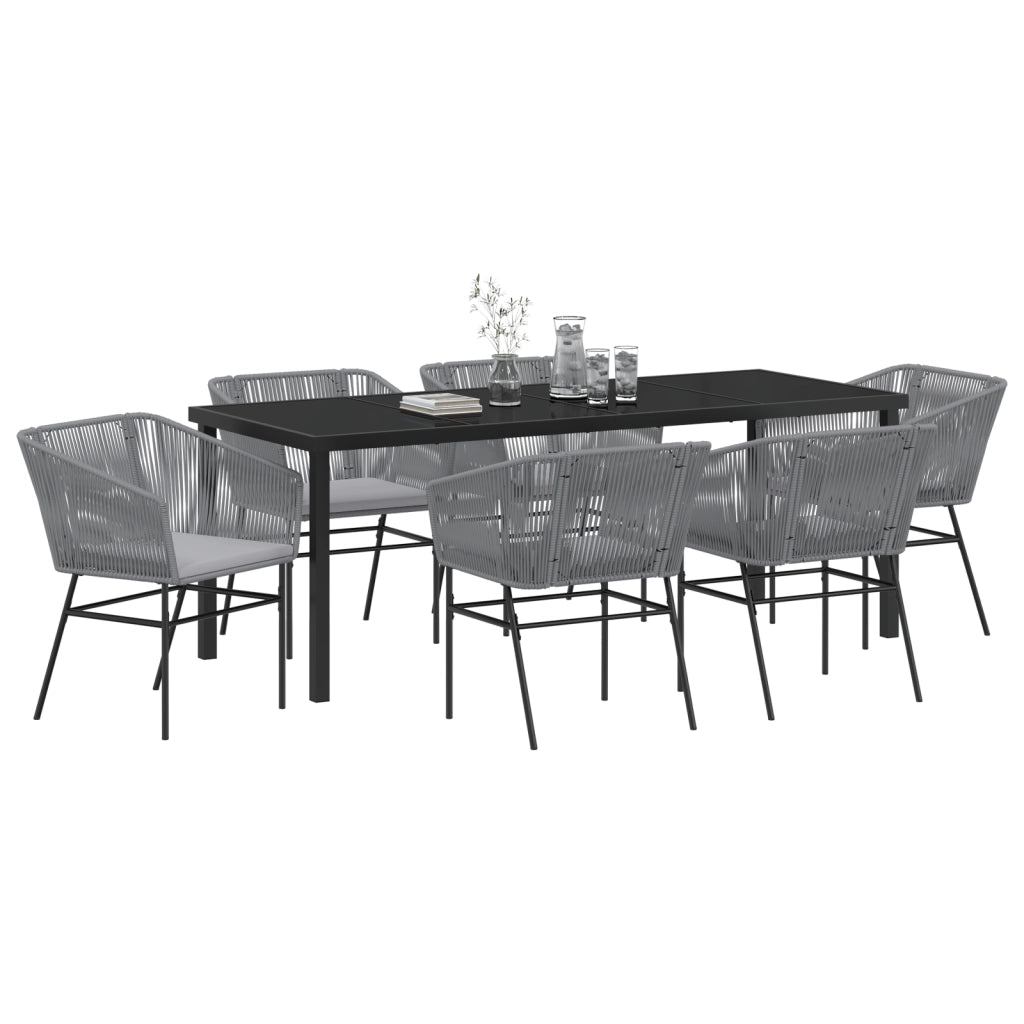 Set da pranzo da giardino 7 pezzi con cuscini grigio in polyrattan