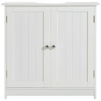 Mobile Sottolavabo per Bagno con Ripiano Regolabile, Mobiletto Sottolavabo con Intaglio a U e 2 Ante, Mobile Bagno Salvaspazio, Adatto a Lavabi con o Senza Colonna, 60x30x60 cm, Bianco
