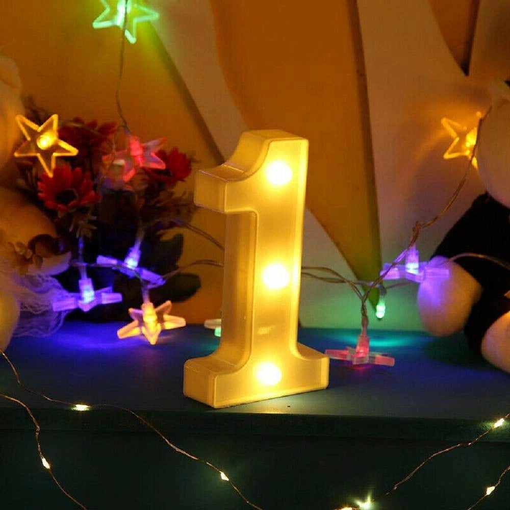 Trade Shop - Numero 1 Luminoso Bianco A Led Decoro Per Eventi Feste Luce Calda 3000k 16x3cm -