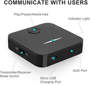 Trasmettitore 2-in-1, portatile con bassa latenza audio HD compatibile con 3,5 mm (nero)