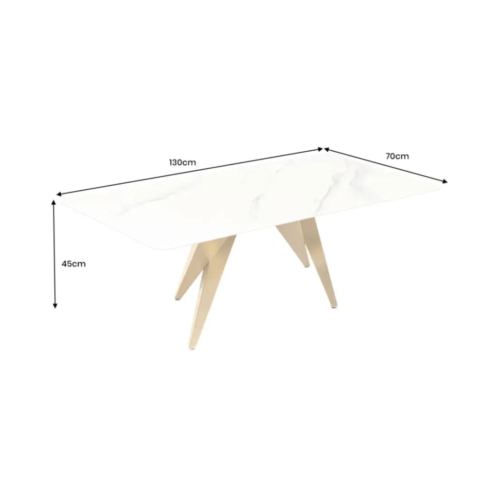 Tavolino AXIS 130 cm effetto marmo bianco con gambe dorate