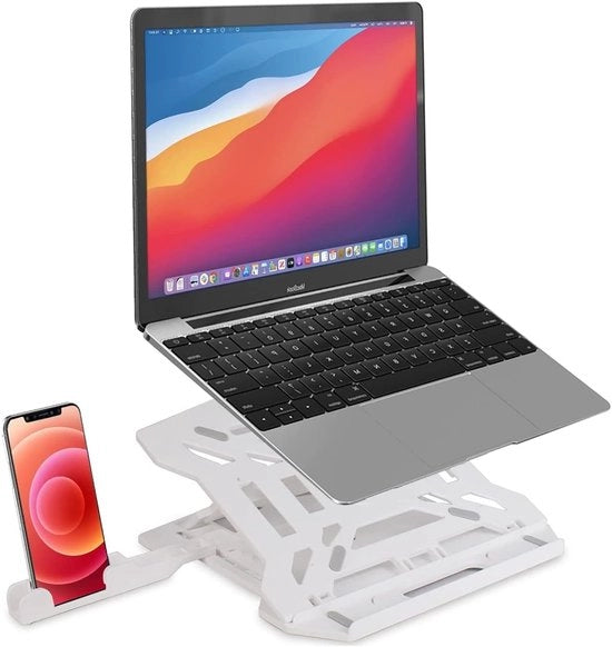 Standa per Laptop Versatil con Orecchino per Telefono - Supporto Portatile e Ventilato per Laptop da 11" a 15,6