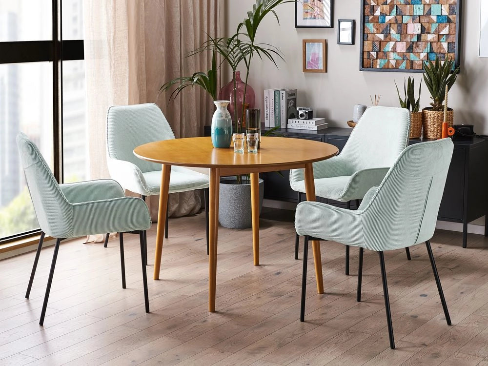Tavolo da pranzo legno chiaro 110 cm MDF caucciù retrò soggiorno sala da pranzo