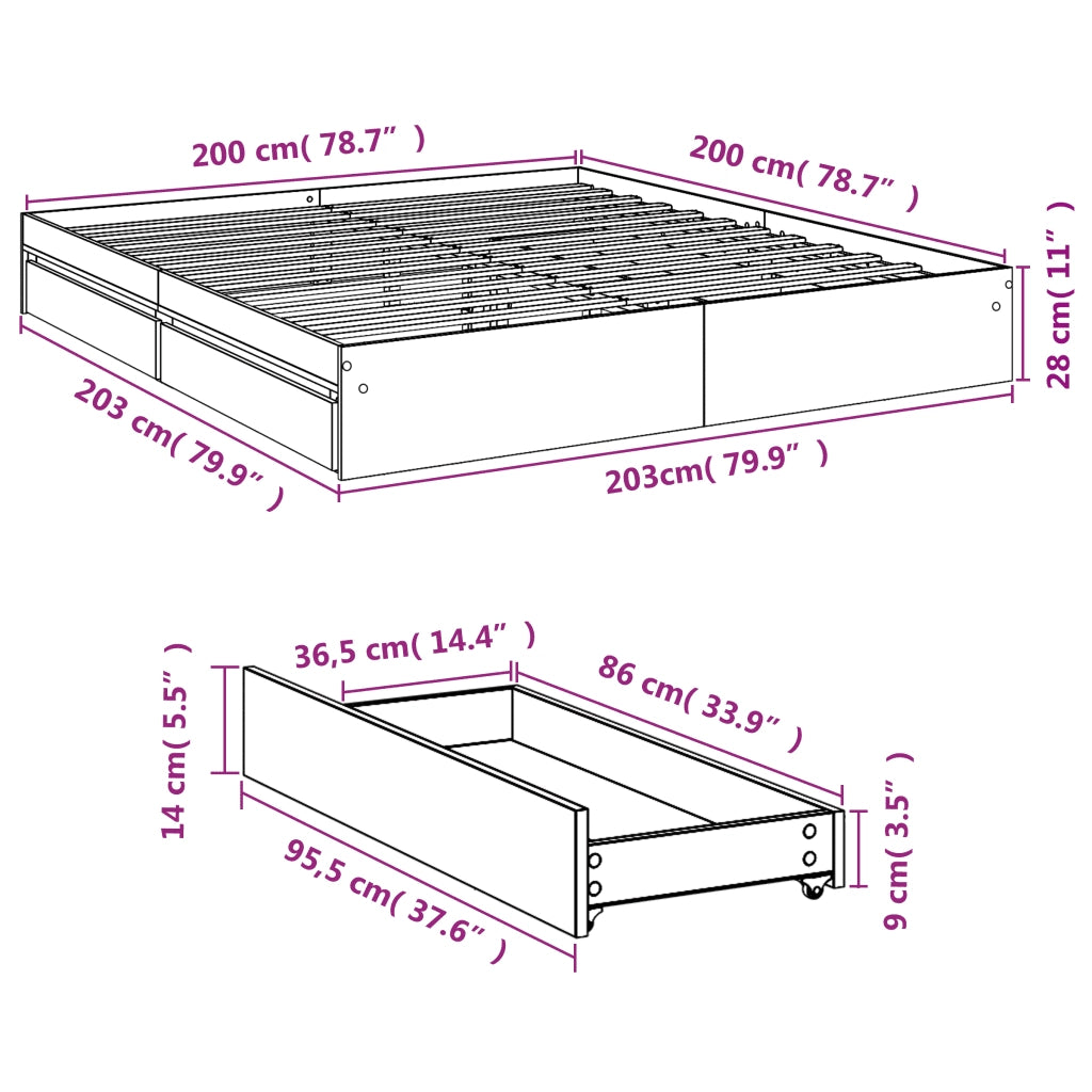 Giroletto Cassetti Grigio Cemento 200x200 cm Legno Multistrato