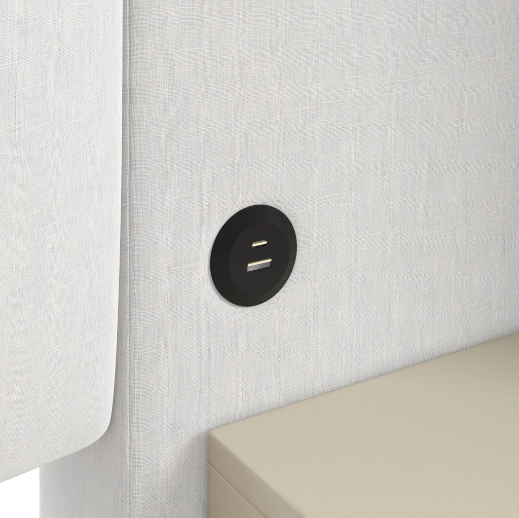Letto matrimoniale contenitore 180x200 cm in lino beige con LED e comodini HAVRYA