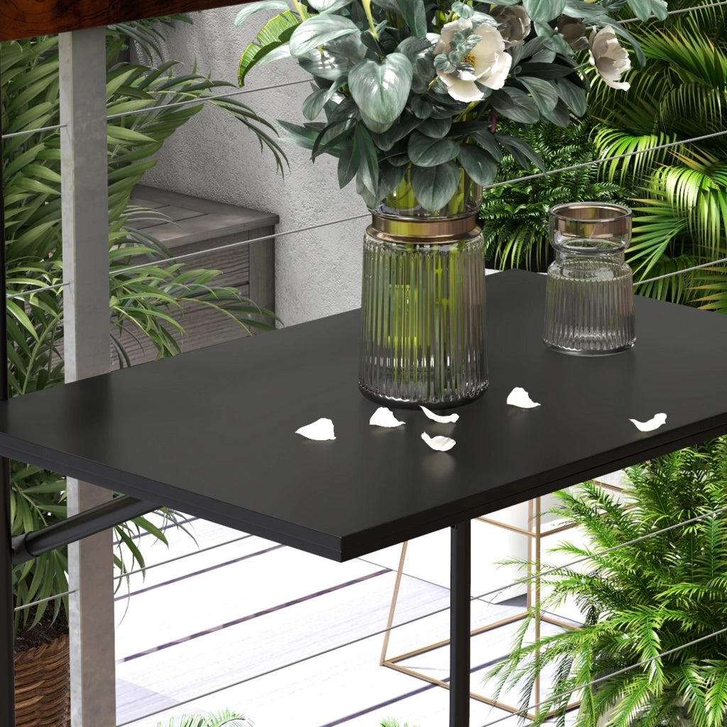 Tavolo da balcone da appendere pieghevole, regolabile in altezza, struttura in metallo nero, 62x60 cm