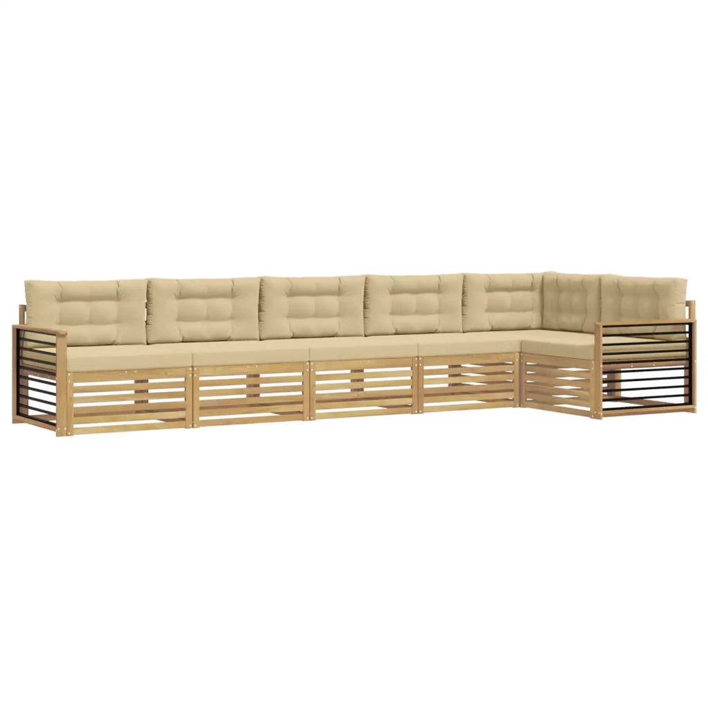 Set di divani da esterno 6 pz Bianco e Beige Poliestere 3390578
