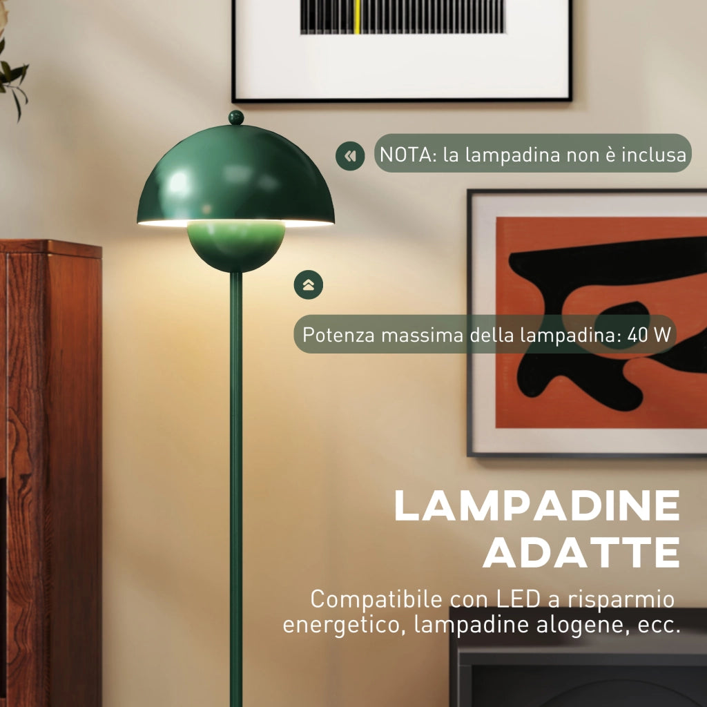 Lampada da Terra con Paralume Semicircolare e Interruttore a Pedale, in Acciaio, ?30x155 cm, Verde