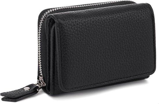 Portafoglio Bifacciale in Pelle per Donne, Piccola Borsa di Denaro per Donne, Piccola Borsa Portafoglio con Molti Ripiani, Nero, 10*8*4, Moderno