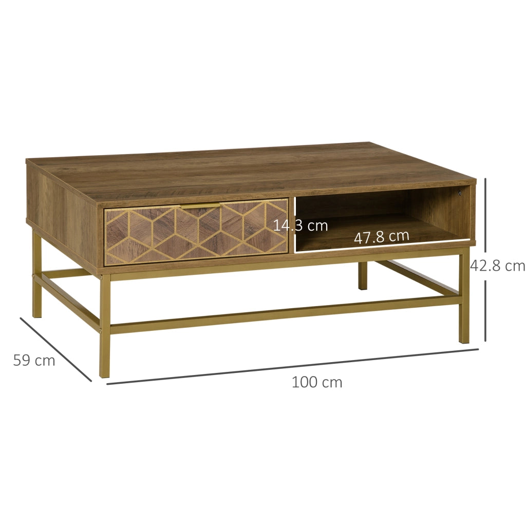 Easycomfort Tavolino da Salotto Rettangolare con Cassetto e 2 Ripiani Aperti, 100x59x42.8cm