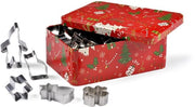 Cassa metallica rossa con stampo di albero di Natale, con 25 forme di biscotti in acciaio inossidabile – albero, elfo, angelo, stella, panettone, ciambella, ecc.